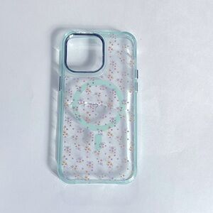 Floral Clear Phone Case with Mint Accents 14 pro max